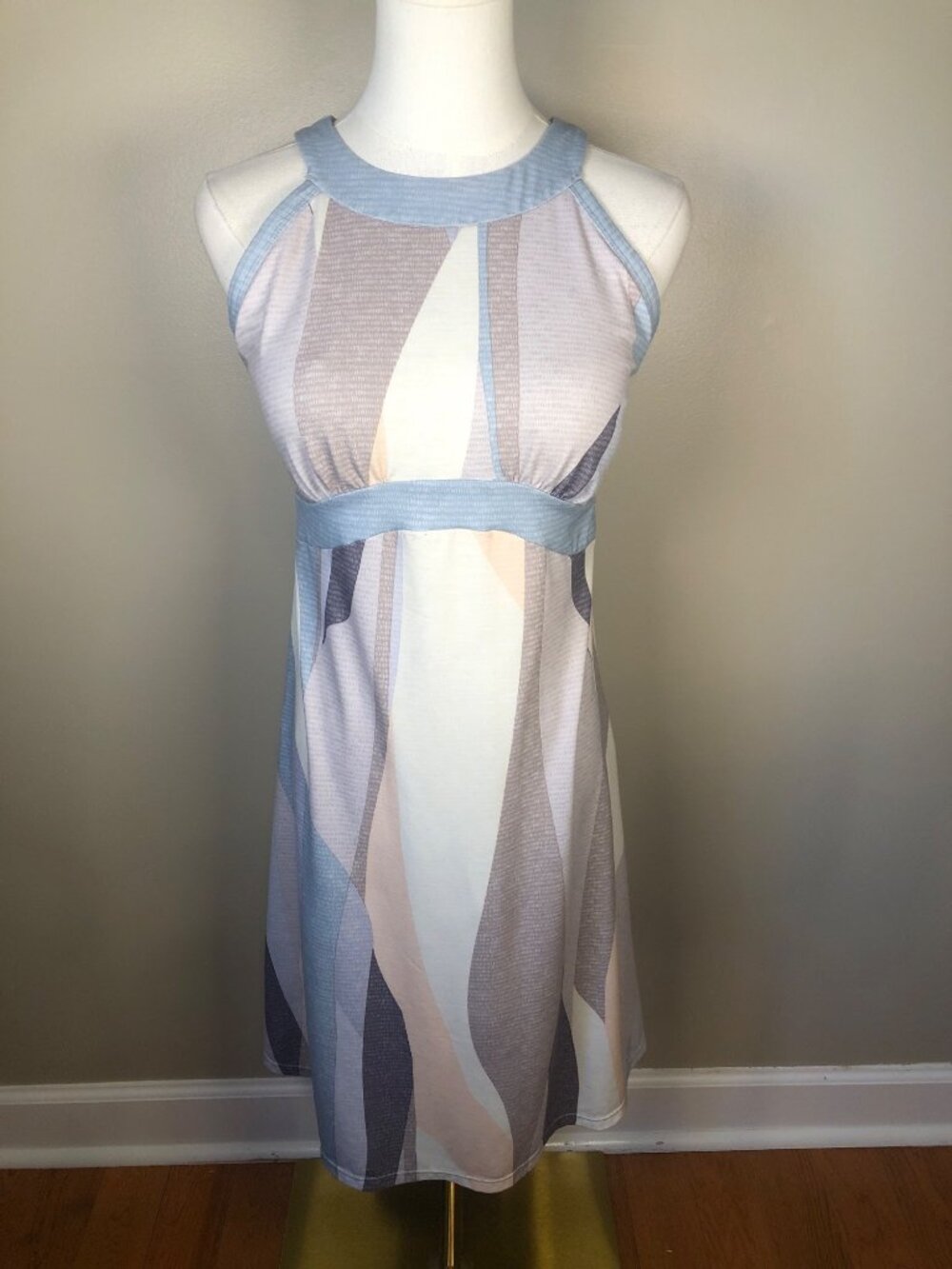 prAna Calexico Halter Racerback Abstract Print Dress Sz S Coastal Athleisure Lux